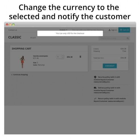 Module Forcer la monnaie dans le panier pour PrestaShop
