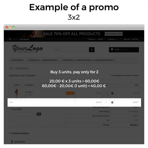 Module Promotions et réductions (3x2, rabais, offres, packs) pour PrestaShop