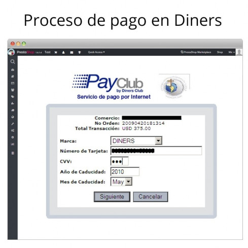 Módulo Interdin PayClub de Diners Club para PrestaShop