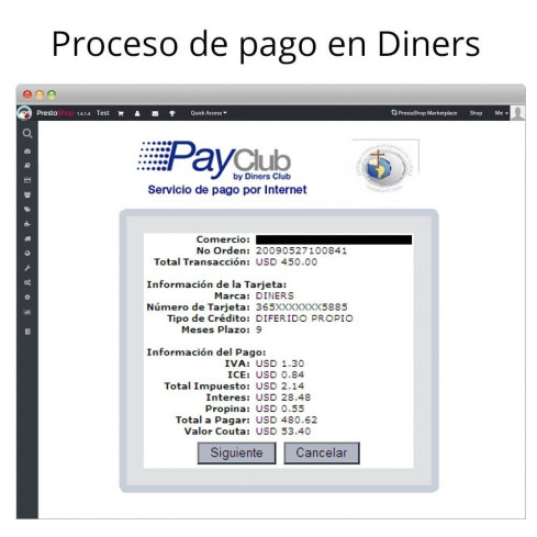 Módulo Interdin PayClub de Diners Club para PrestaShop