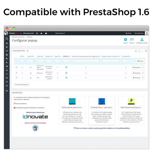 Module Popup (à l'entrée, sortie - exit popup) et Newsletter pour PrestaShop