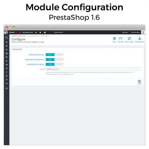 Module Get email when customer register or login pour PrestaShop
