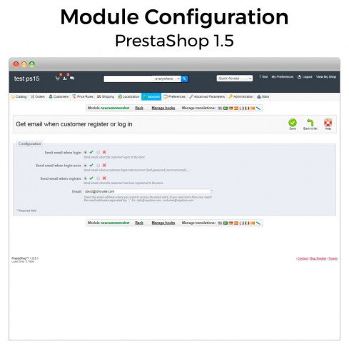 Module Get email when customer register or login pour PrestaShop