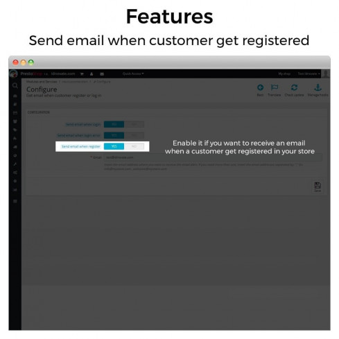 Module Get email when customer register or login pour PrestaShop