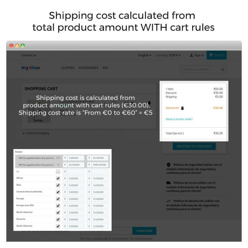 Modulo Spese di spedizione senza regole di carrello/sconti per PrestaShop