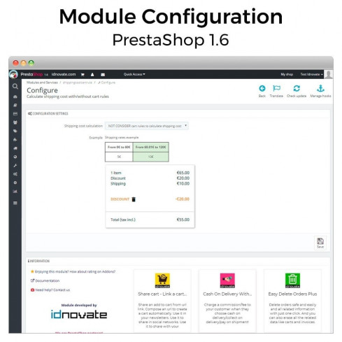 Modulo Spese di spedizione senza regole di carrello/sconti per PrestaShop