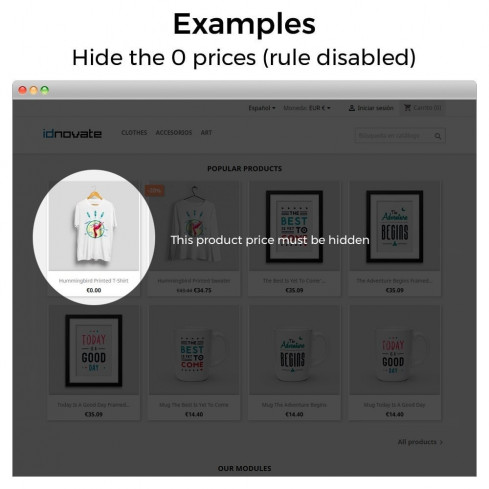 Módulo Ocultar precios y desactivar la compra para PrestaShop