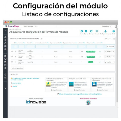 Módulo Formato de moneda y modificación de decimales para PrestaShop
