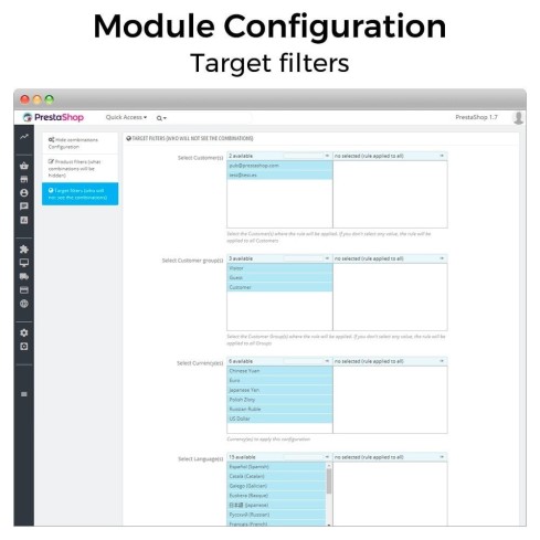 Módulo Ocultar atributos y combinaciones de producto para PrestaShop