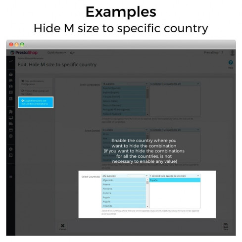 Module Hide product attributes and combinations pour PrestaShop