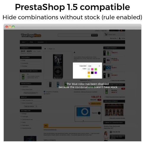 Módulo Ocultar atributos y combinaciones de producto para PrestaShop
