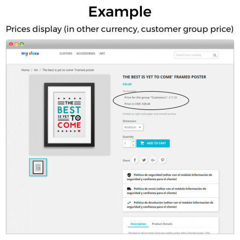 Módulo Muestra precios adicionales (divisas, IVA, descuentos) para PrestaShop