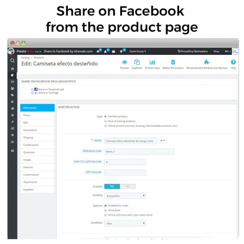 Modulo Condividi sui Social Network dal Backoffice per PrestaShop