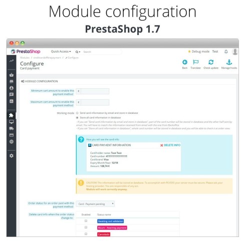 Módulo Pago offline/manual con tarjeta de crédito/débito para PrestaShop