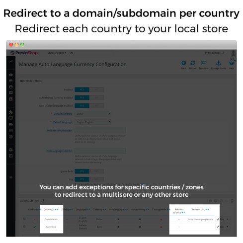 Module Changement auto Pays, Langue et Devise Géolocalisation pour PrestaShop