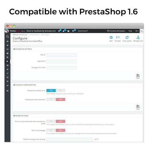 Share on Social Network from the Backoffice module for PrestaShop