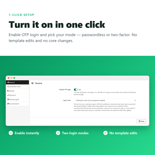 Module Connexion client sans mot de passe et 2FA : code OTP par e-mail pour PrestaShop