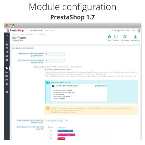 Modulo Pagamento offline/manuale con carta di credito/debito per PrestaShop