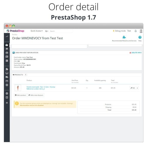 Modulo Pagamento offline/manuale con carta di credito/debito per PrestaShop