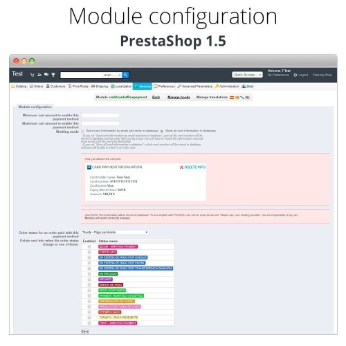 Modulo Pagamento offline/manuale con carta di credito/debito per PrestaShop