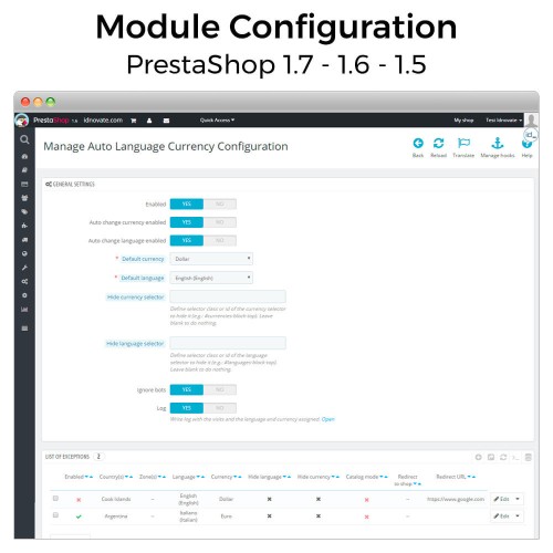 Module Changement auto Pays, Langue et Devise Géolocalisation pour PrestaShop