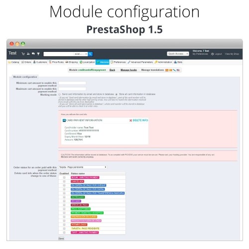 Module Paiement offline/manuel avec une carte de crédit/débit pour PrestaShop