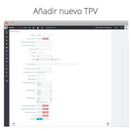 Módulo Pago tarjeta TPV Virtual CECA y devoluciones (y Bizum ®*) para PrestaShop