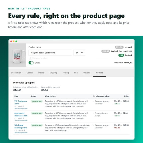 Price increments, discounts, quantity discounts and fixed prices module for PrestaShop