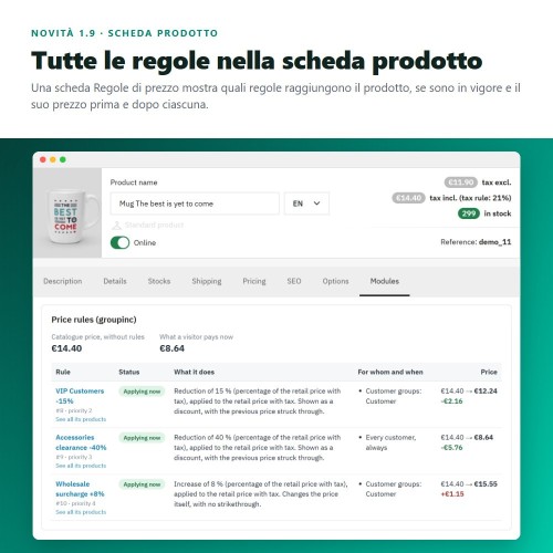 Modulo Aumenti di prezzo, sconti, sconti per quantità e prezzi fissi per PrestaShop