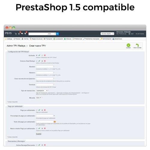 Módulo REDSYS ®* Pago tarjeta (Bizum ®*, clicktopay, devoluciones) para PrestaShop