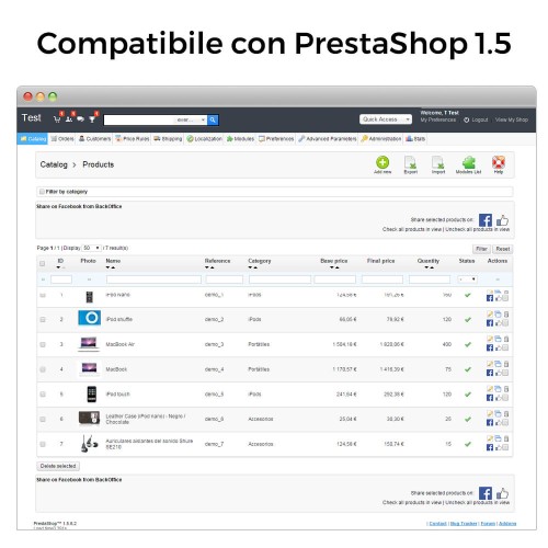 Modulo Condividi sui Social Network dal Backoffice per PrestaShop