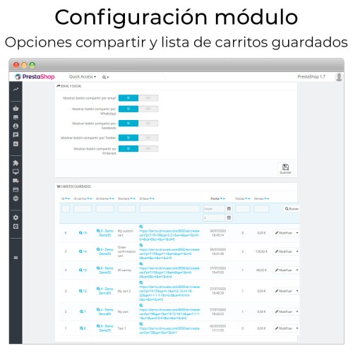 Módulo Compartir y guardar carrito - Crear carrito desde URL para PrestaShop