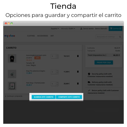 Módulo Compartir y guardar carrito - Crear carrito desde URL para PrestaShop