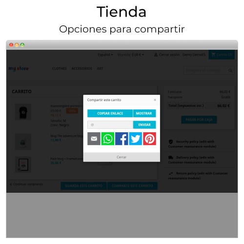 Módulo Compartir y guardar carrito - Crear carrito desde URL para PrestaShop