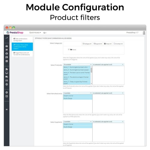 Module Hide product attributes and combinations pour PrestaShop