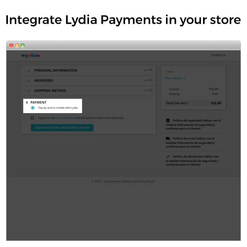 Modulo Lydia Payments (Sumeria) - Free and instant payments per PrestaShop