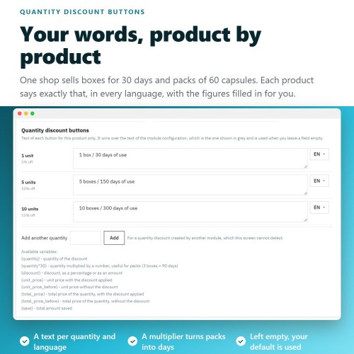 Modulo Sconti per quantità sotto forma di pulsanti cliccabili per PrestaShop