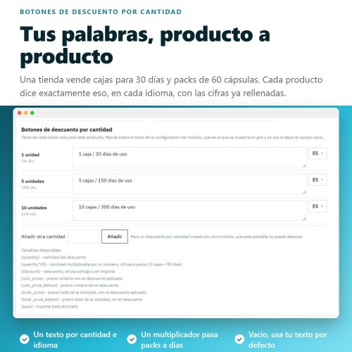Módulo Descuentos por cantidad en botones clickables para PrestaShop